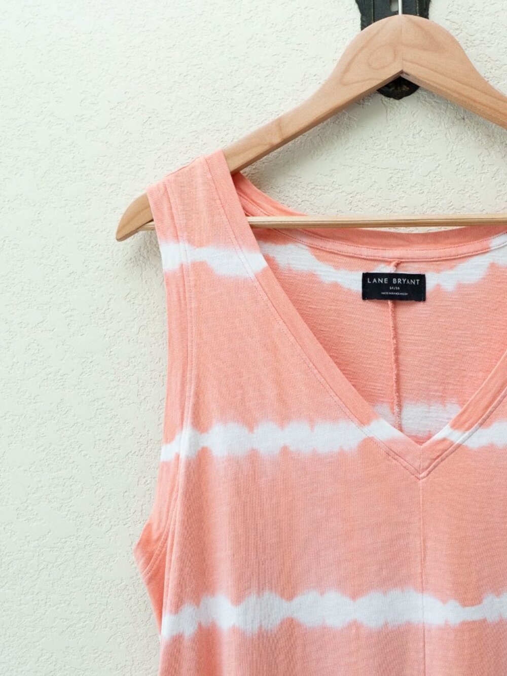 Lane Bryant Tie Dye Dress 14/16 Coral Pink White Sleeveless VNeck Pockets Cotton - Picture 4 of 14